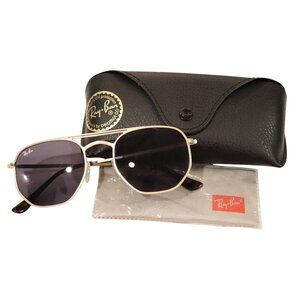 Ray Ban Hexagonal Gold Metal Sunglasses With Leather Case & Cloth